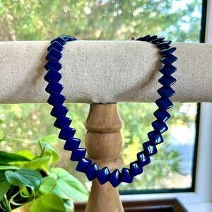 Vintage Navy Blue Square Beaded Trifari Necklace 16 Inch
